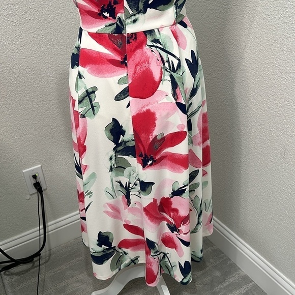 DKNY Dresses Floral Dresses DKNY Womens Pink Sleeveless V Neck Midi Fit Flare - Picture 10 of 11